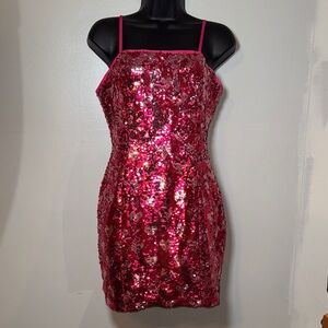 Idem Ditto Hot Pink Sequin Mini Dress Size Medium to Large Valentine Date